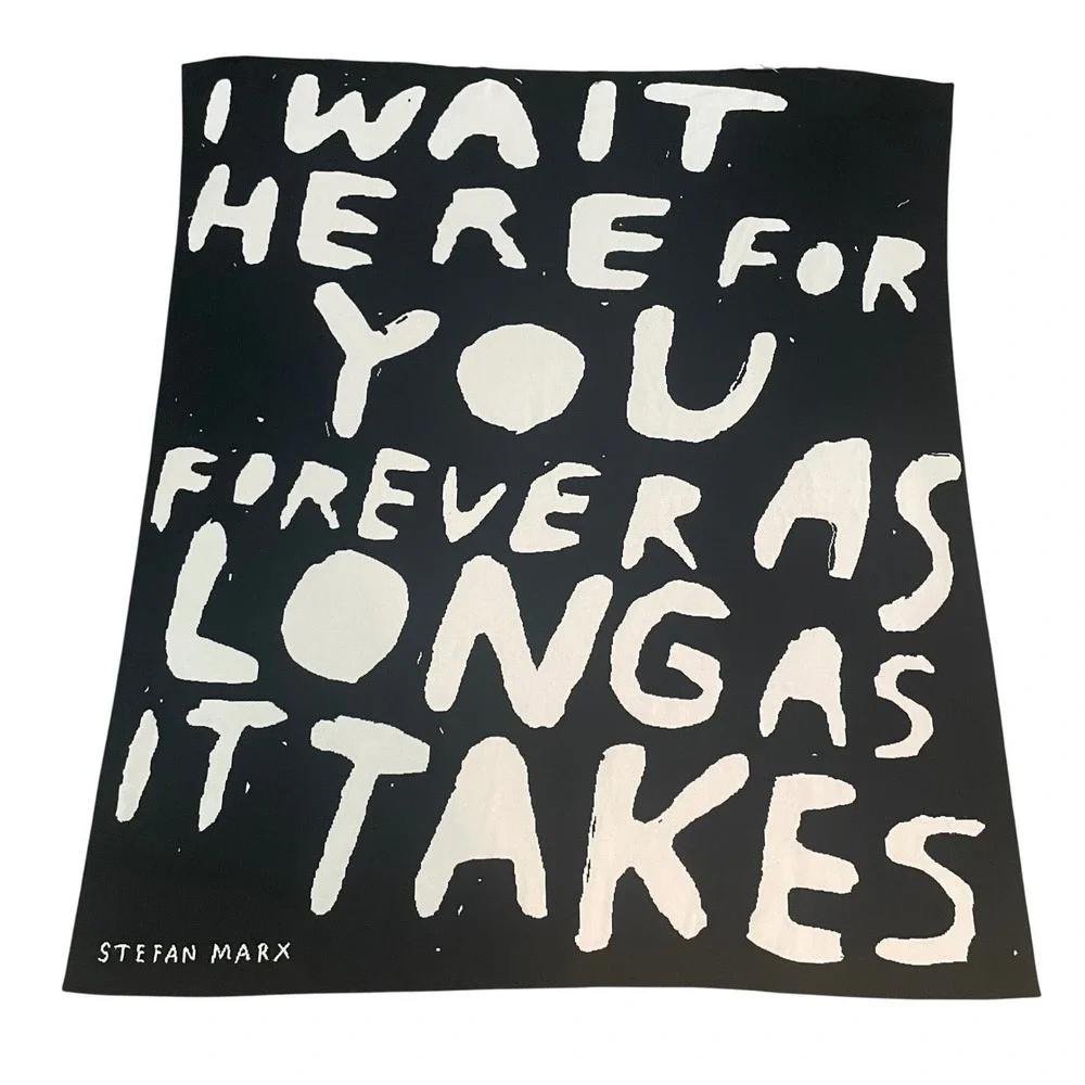 IKEA Art Event Stefan Marx Throw Blanket Black White 51x63 Cotton 2021 Quote Art